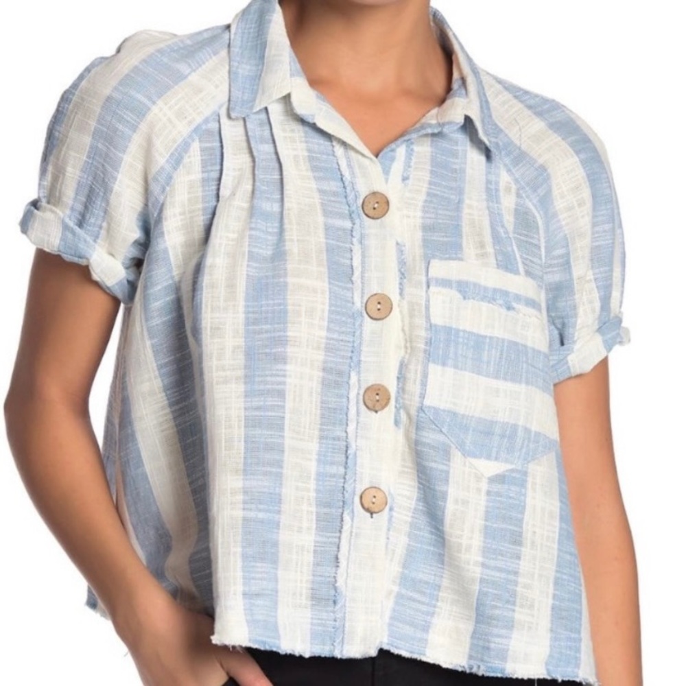 Free People Away at Sea Striped Frayed Hem Shirt